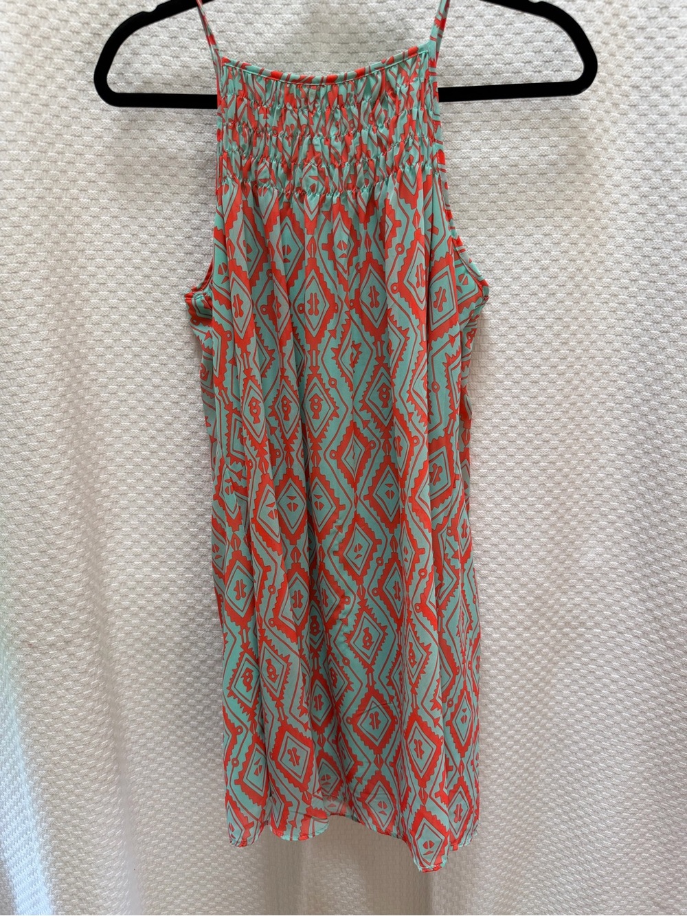 Sequin Hearts Mint and Coral Geometric Tank Dress
